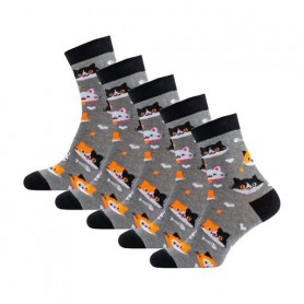 Набор носков женских Siela RT1312-054 классические, серые с котами, размер 36-39, 5 пар