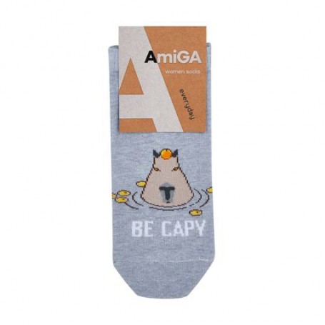 Носки женские AmiGA укороченные, голубые, капибара, размер 23-25