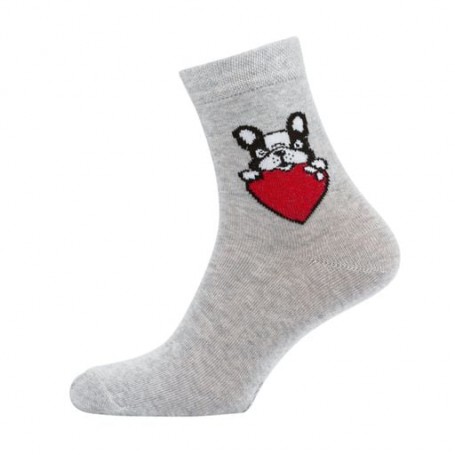 Носки женские Siela RT1312-055 классические, высокие, серые с бульдогом и сердцем, размер 36-39