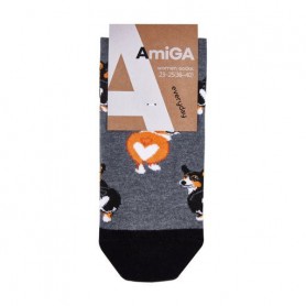 Носки женские AmiGA средние, корги, размер 23-25