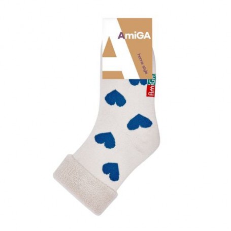 Носки женские AmiGA махровые, синие сердца, размер 23-25