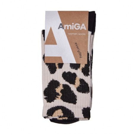 Носки женские AmiGA высокие, спорт, леопард крупный, размер 23-25