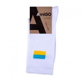 Носки мужские AmiGO высокие, спортивные, белые с флагом, размер 25