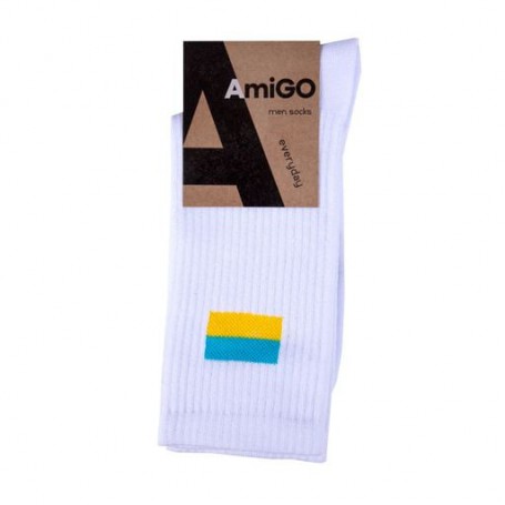 Носки мужские AmiGO высокие, спортивные, белые с флагом, размер 25