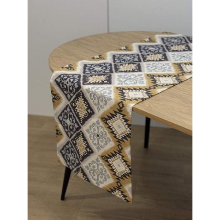 Раннер дорожка Ecotton 45х170 см водоотталкивающая для обеденного стола Орнамент сине-жёлтая (25839-2) (1028067)