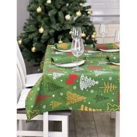 Водоотталкивающая Скатерть новогодняя с принтом Елки 180х130 см Зеленый (1019331)