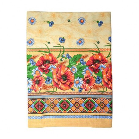 Кухонная скатерть Home рогожка Line Маки и ромашки, 150*220 см (129269)