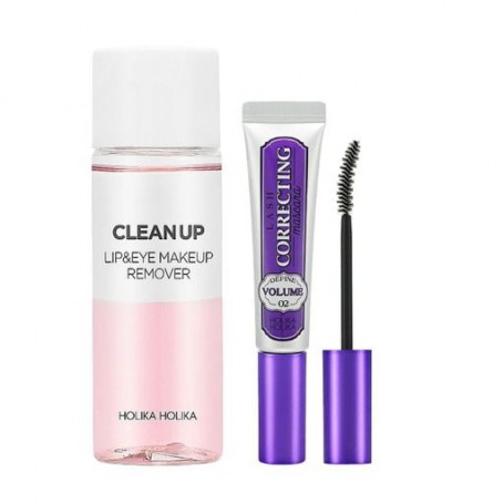 Набор Holika Holika (тушь для ресниц Lash Correcting Mascara 02, 9 мл + средство для снятия макияжа Clean Up Lip & Eye Makeup Re