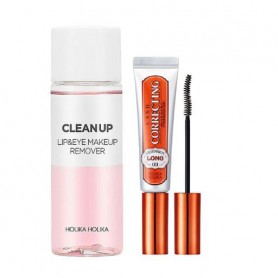 Набор Holika Holika (тушь для ресниц Lash Correcting Mascara 03, 9 мл + средство для снятия макияжа Clean Up Lip & Eye Makeup Re