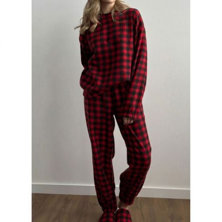 Костюм женский Twins Клетка, флисовый, свитшот и штаны, красный, размер one size (13919)