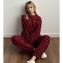 Костюм женский Twins Клетка, флисовый, свитшот и штаны, красный, размер one size (13919)