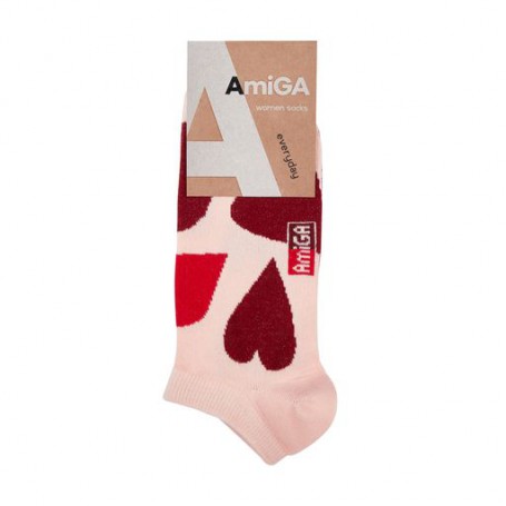 Носки женские AmiGA Розовые сердца, средние, размер 23-25