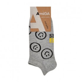 Носки женские AmiGA Смайл, укороченные, серые, размер 23-25