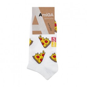 Носки женские AmiGA Пицца, укороченные, белые, размер 23-25