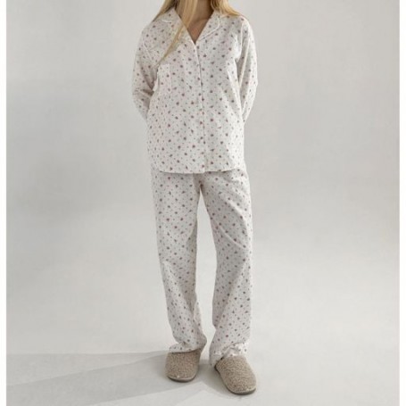Пижамный комплект женский Twins Роза, фланель, штаны и кофта, белый, размер S (14009)