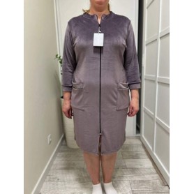 Женский домашний халат батал велюр 64 4XL серый (П4К-batal-velur-001-08) (1028362)