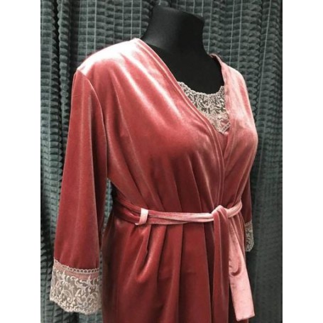 Женская велюровая пижама с халатом 3 в 1 вишня размер 46 (1004241)