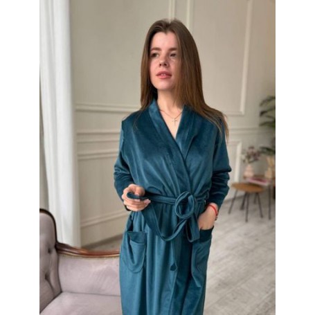 Велюровый халат для женщин с запахом Бирюзовый M (F3104-3) (1028293)