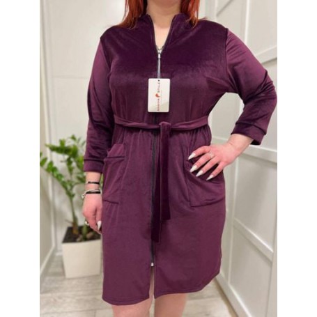 Велюровый халат батал женский 50 XL фиолетовый (П4К-batal-velur-005) (1000521)