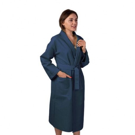 Вафельний халат Luxyart Кімоно L Синій (LS-8785) (1092457)