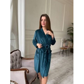 Велюровый халат для женщин с запахом Бирюзовый XL (F3104-3) (1028294)
