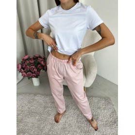 Пижама женская Футболка + штаны Пудровый с белым S (ВК4306В-4) (1053843)