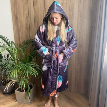 Халат женский плюшевый феолетовый с перьями 54-58 р H31 Ananasko (984985)