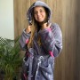 Халат женский плюшевый фиолетовый с котиками 54-58 р H26 Ananasko (982466)