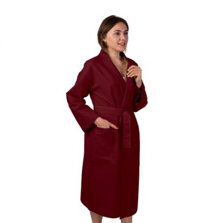 Вафельний халат Luxyart Кімоно S Бордовий (LS-7196) (1092440)