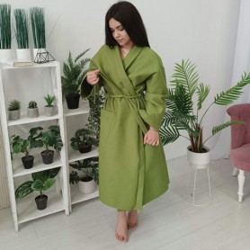 Вафельний халат Luxyart Кімоно розмір (42-44) S 100% бавовна зелена (LUX-101) (988971)