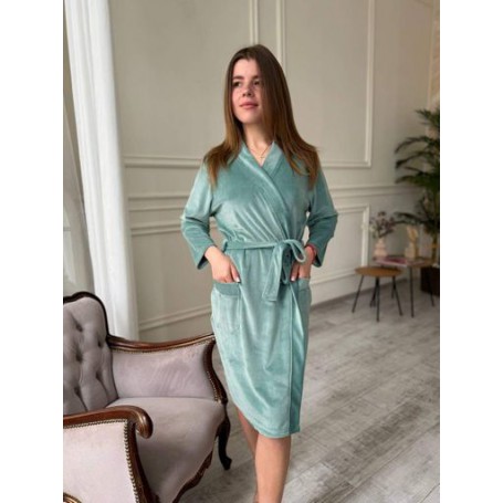 Велюровый халат для женщин с запахом Мятный XXL (F3105-3) (1028303)
