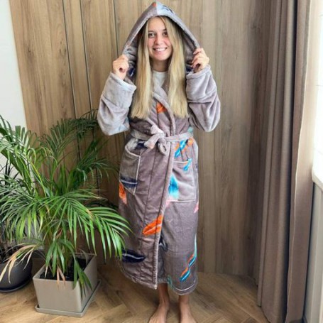 Халат женский плюшевый бледо-фиолетовый с перьями 54-58 р H33 Ananasko (982575)