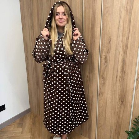 Халат женский плюшевый коричневый в горошек 54-56 р H37 Ananasko (1016454)