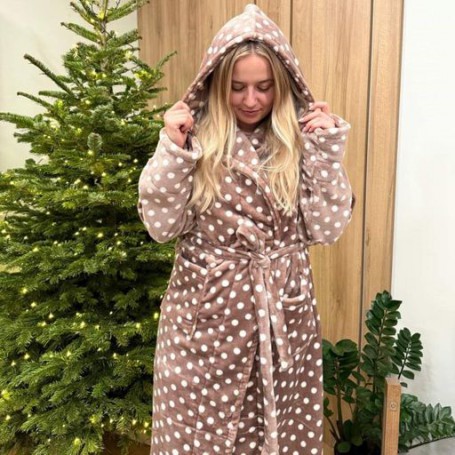 Халат женский плюшевый бежевый в горошек 54-56 р H52 Ananasko (1037426)