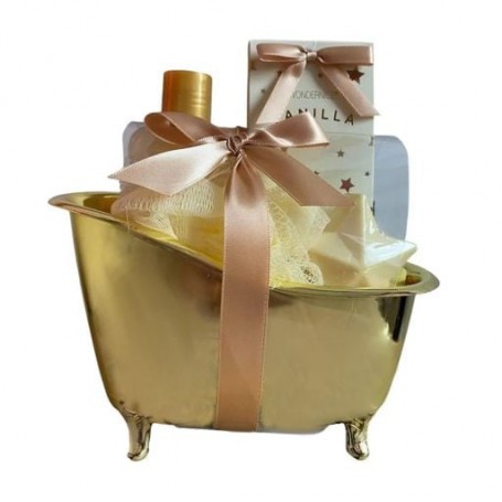 Новогодний набор WonderNice Ванна, с ароматом ванили (гель для душа, 120 мл + соль, 150 г + таблетки, 45 г + мочалка)