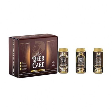 Мужской набор для тела, лица и бороды Beer Care Протеины пшеницы (шампунь, 400 мл + гель для душа, 400 мл + гель для умывания, 4