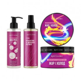 Набор для тела Reclaire от целлюлита и растяжек (сыворотка-пилинг, 200 мл + масло, 200 мл + обертывание Жар и холод, 200 мл)