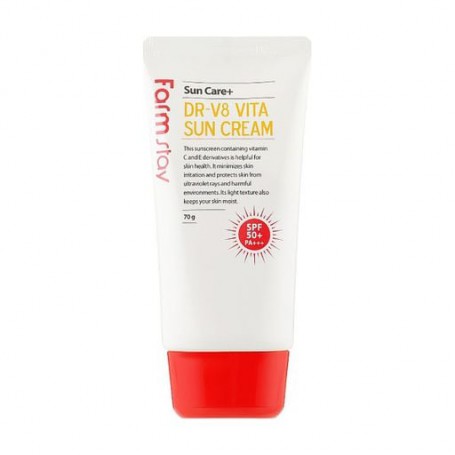 Солнцезащитный крем Farm Stay Sun Care + DR-V8 Vita Sun Cream SPF 50+ PA +++ витаминизированный, 70 г