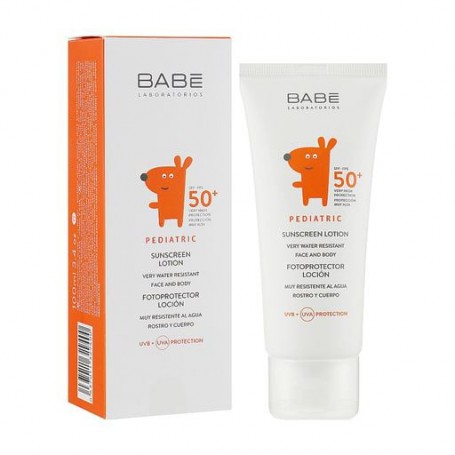 Детский солнцезащитный лосьон для лица и тела BABE Laboratorios SPF 50+, водостойкий, 100 мл
