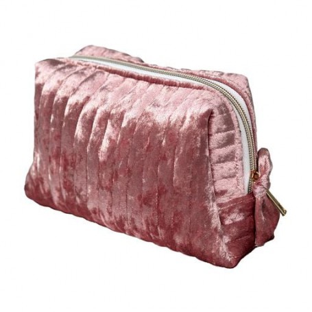 Косметичка INBK велюровая, маленькая, пудрово-розовая, 21*10*15 см