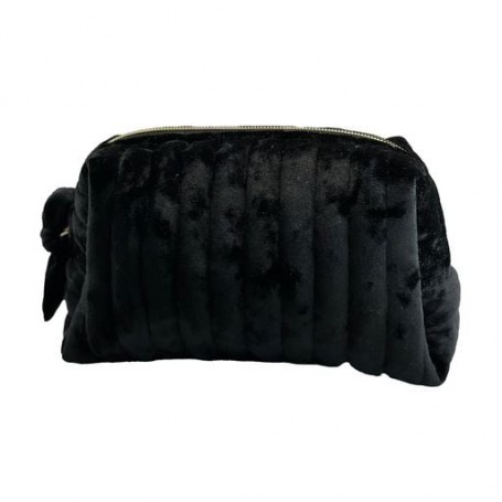 Косметичка INBK велюровая, маленькая, черная, 21*10*15 см