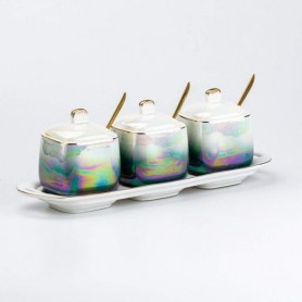 Набор для специй керамический на подставке с ложками 3 шт по 300 мл (1112331)