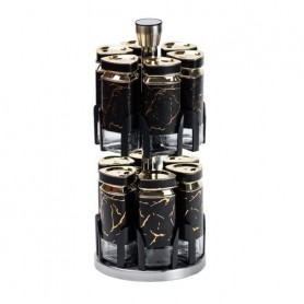 Набір ємностей для спецій на підставці 12 баночки по 120 мл, чорний мармур (1134245)