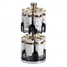 Набір баночок для спецій на підставці 12 штук, білий мармур (1134243)