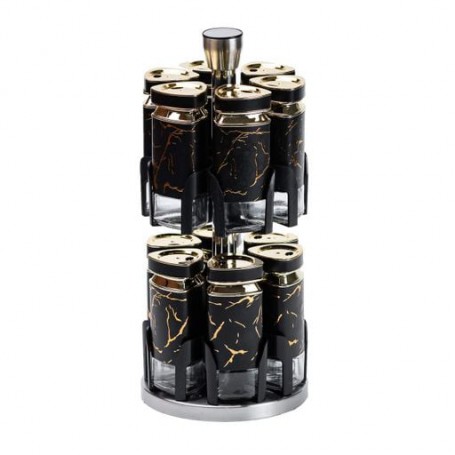 Набор для специй на подставке 12 баночек по 120 мл, черный мармур (1112330)