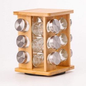 Набор для специй на деревянной подставке 12 предметов по 100 мл (1103024)