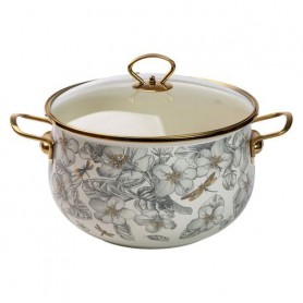 Кастрюля эмалированная 6,5 л со стеклянной крышкой, flowers (1165295)