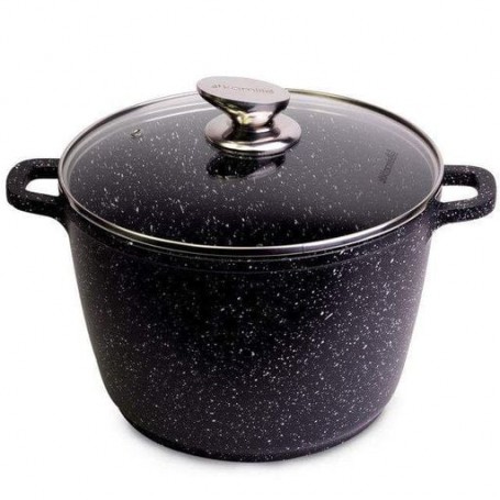 Каструля алюмінієва з кришкою Kamille 6,2 л 24 х 16,5 см лита з антипригарним покриттям Чорний мармур (4407) (1038798)