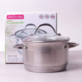 Каструля 2,9 літра з нержавіючої сталі з кришкою та 7-шаровим дном d-18 h-11.5 см Kamille KM-4718S (1161263)