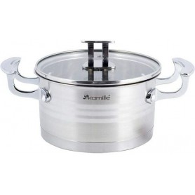 Кастрюля индукционная Casserote 5.7л из нержавеющей стали со стеклянной крышкой Kamille (1167010)